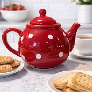 Terramoto Charming Red and White Polka Dot Teapot